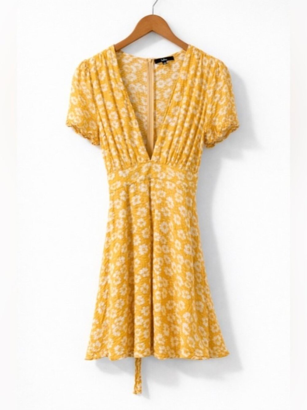Lulus Yellow Floral Mini Dress Size S Puff Sleeve Flowy Summer Dress